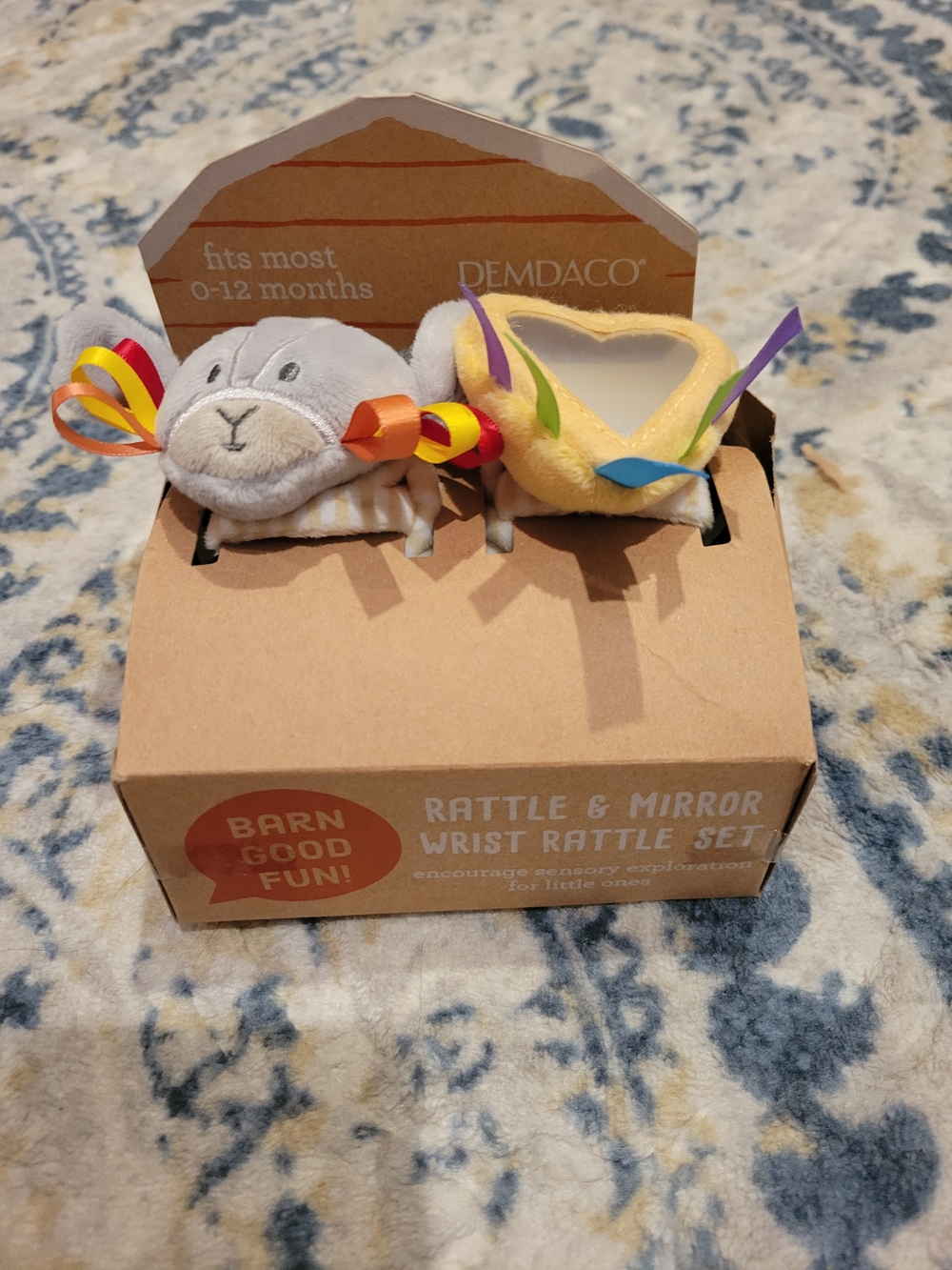NWT Gray & Yellow Plush Rattle and Mirror Wrist Set